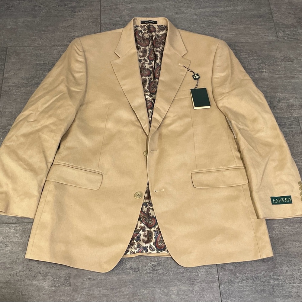 NWT Ralph Lauren Paisley Lined Beige Tan Blazer Jacket